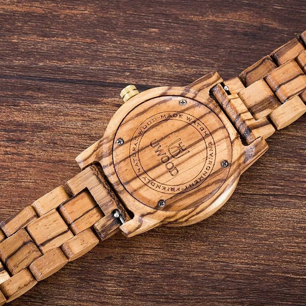 ✨ Leeev Unisex Natural Men Brown Wooden Series 40 mm Gift Box & Band Watches